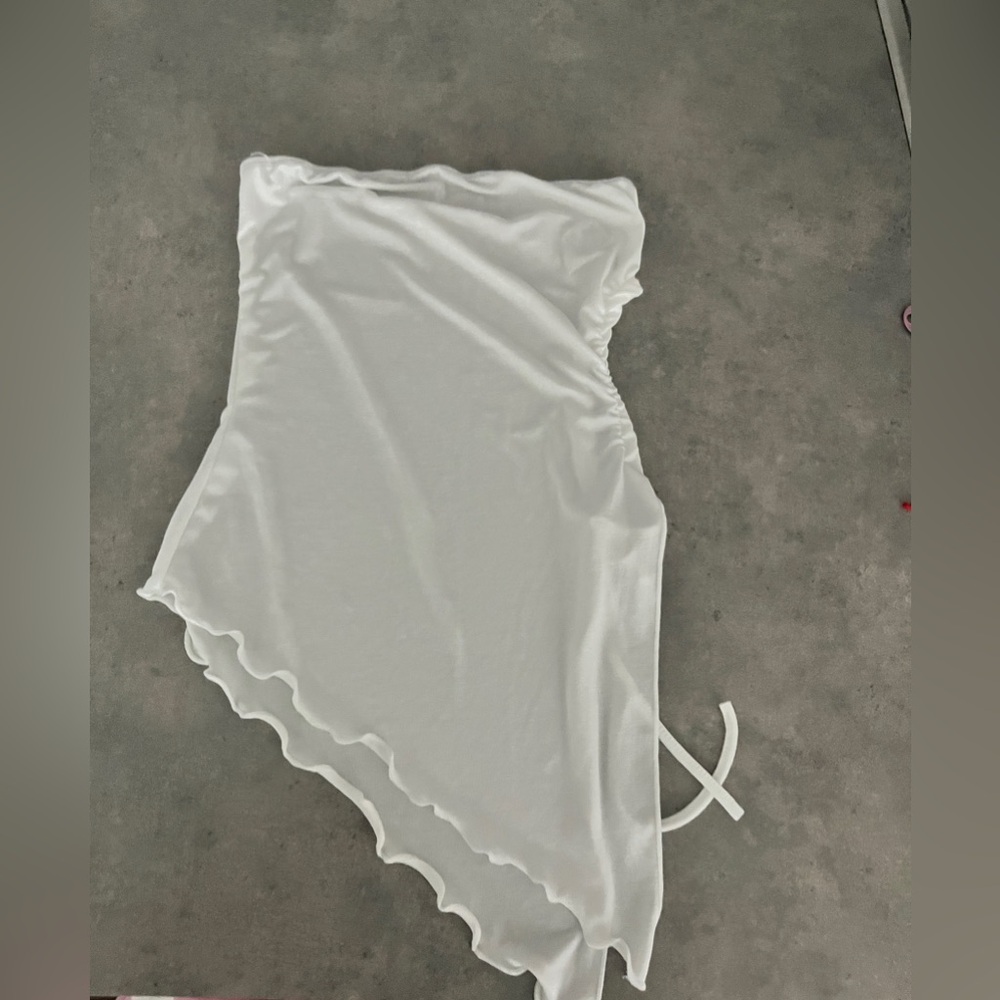 White Asymmetrical Strapless Top